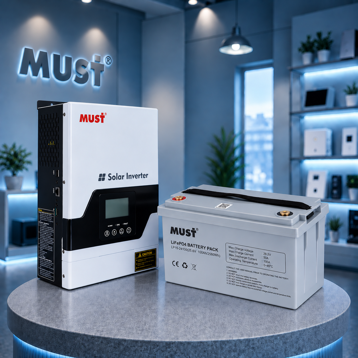 Комплект автономного енергоживлення: Must PV18-1512 VPM II 1.5 кВт 12 Вт+ MUST LP15-12100 12V 100Ah LiFePO4